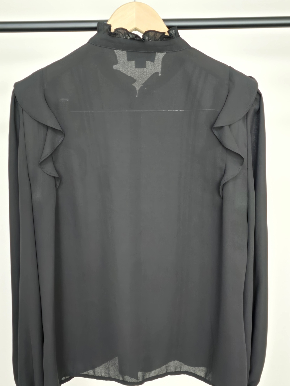 CeCe Black Ruffle Pintuck Button-Front Blouse - Picture 3 of 3